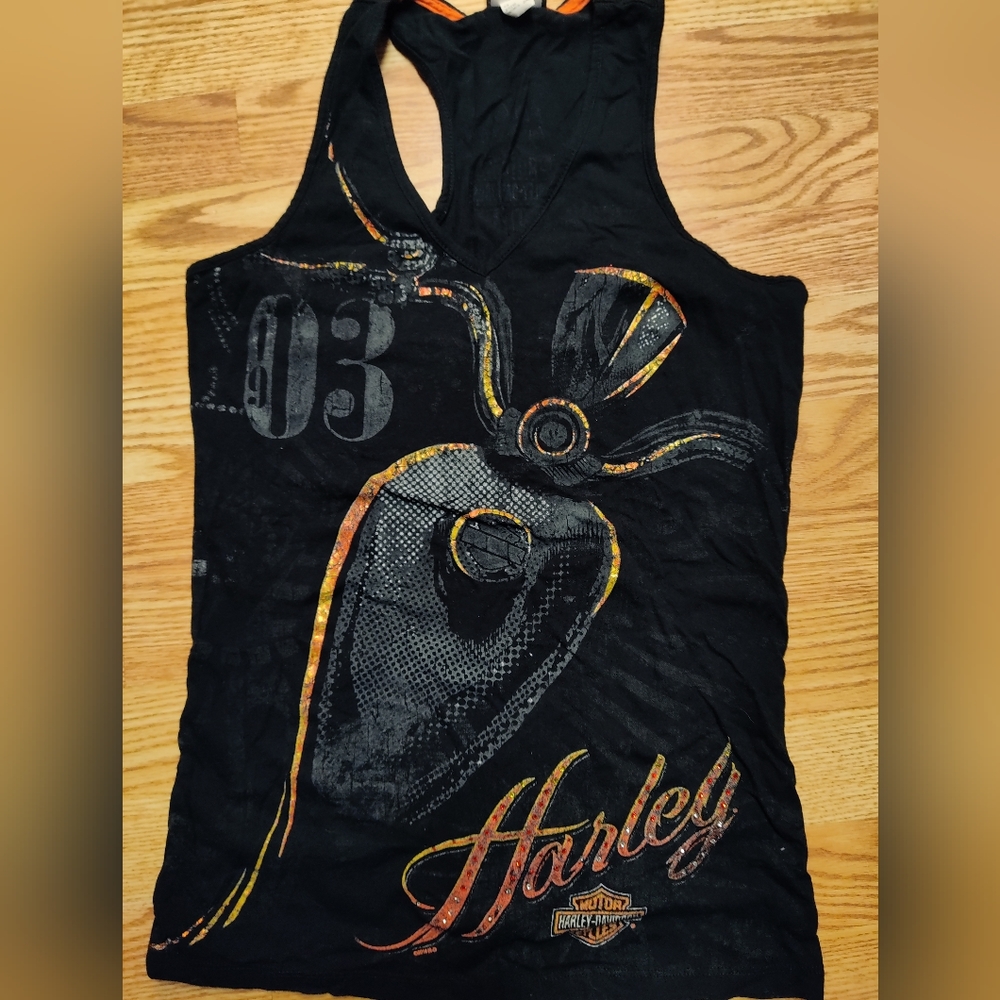Harley Davidson tank top size small black and orange